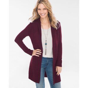 Chicos Cable Stitch Cardigan Womens Size. 1 Dark Red Long Sleeve
